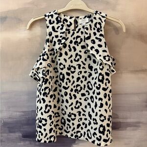 Mudpie Leopard Print Sleeveless cold Shoulder Blouse Top